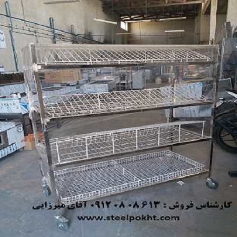 ترالی چرخ دار استیل متحرک چهار و سه طبقه آشپزخانه صنعتی
